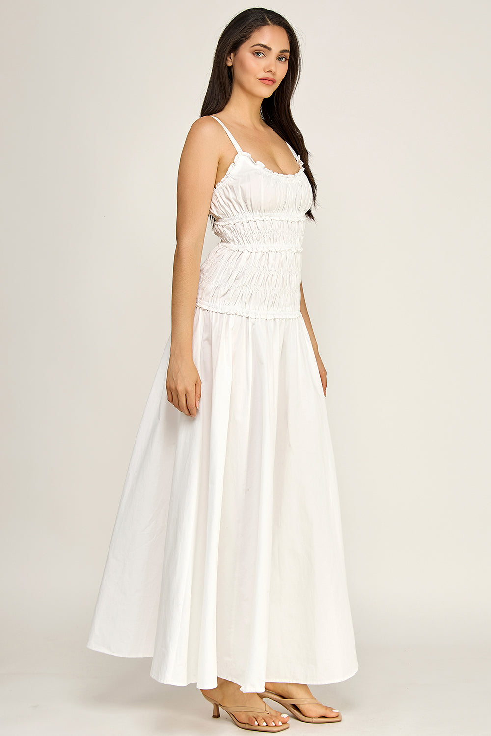 White Cotton Linen Cami Maxi Dress | Adjustable Strap Flowy Boutique