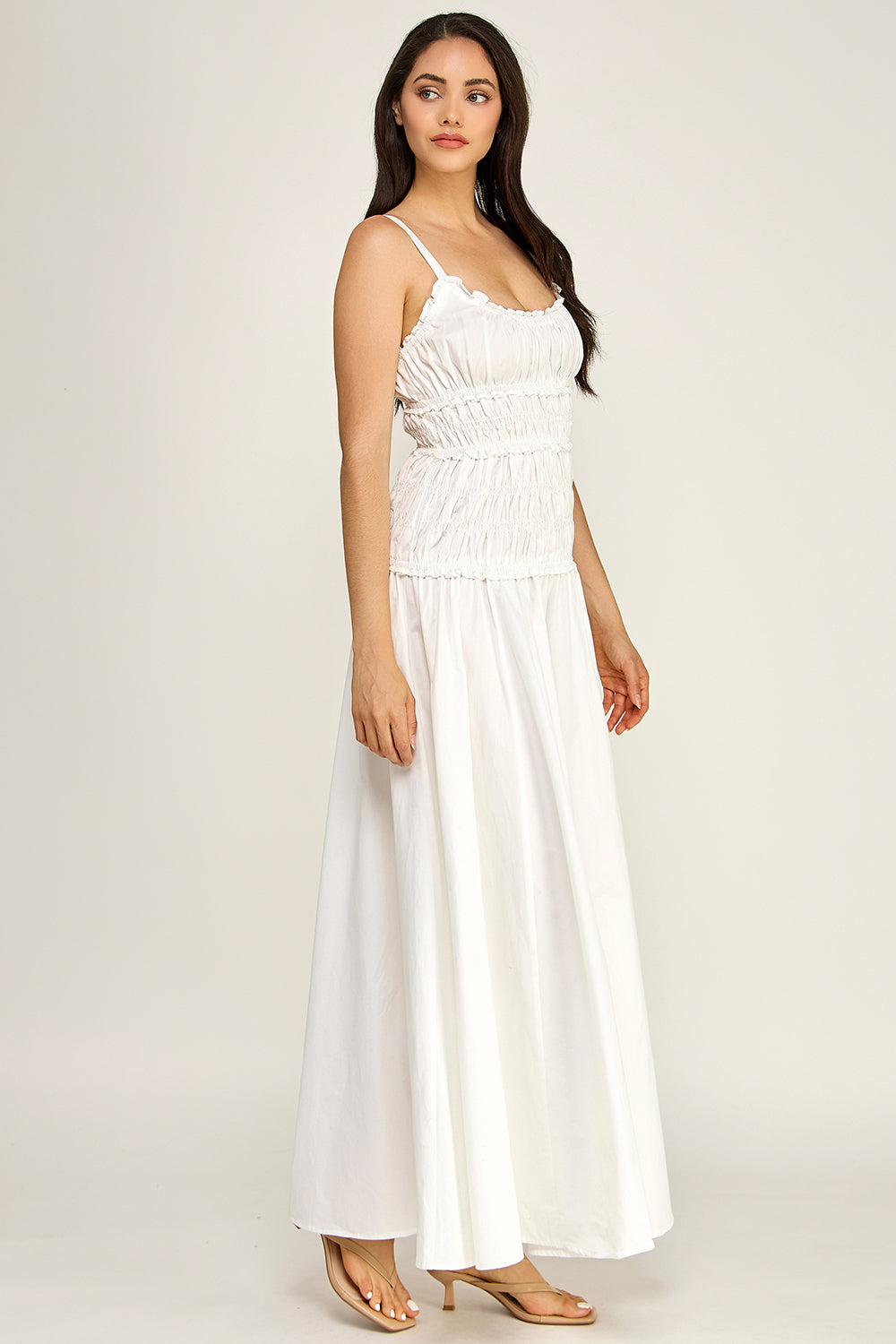 White Cotton Linen Cami Maxi Dress