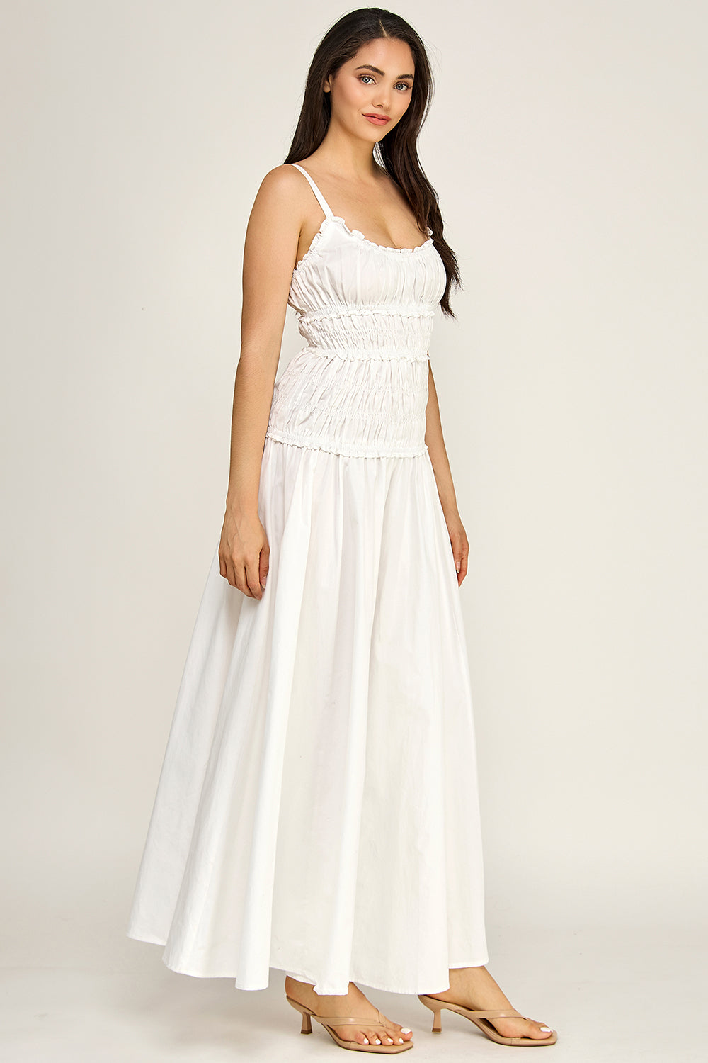 White Cotton Linen Cami Maxi Dress | Adjustable Strap Flowy Boutique
