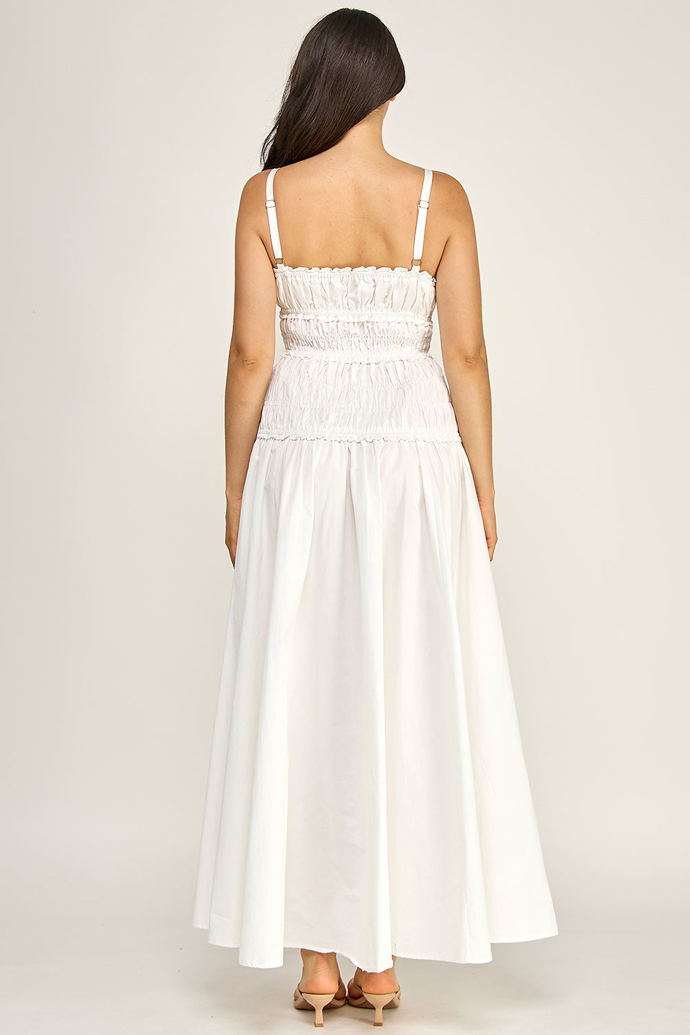 White Cotton Linen Cami Maxi Dress | Adjustable Strap Flowy Boutique