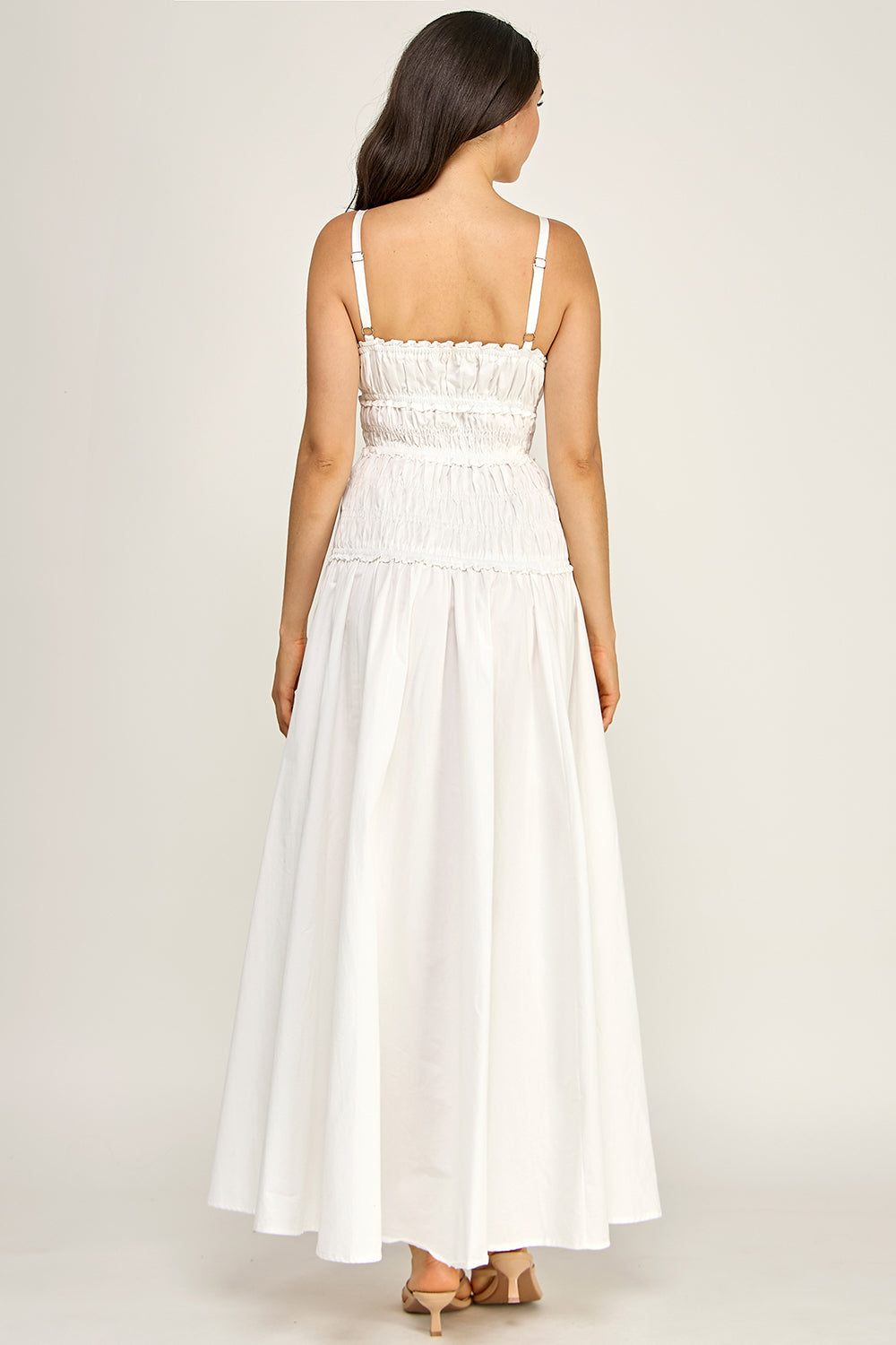White Cotton Linen Cami Maxi Dress | Adjustable Strap Flowy Boutique