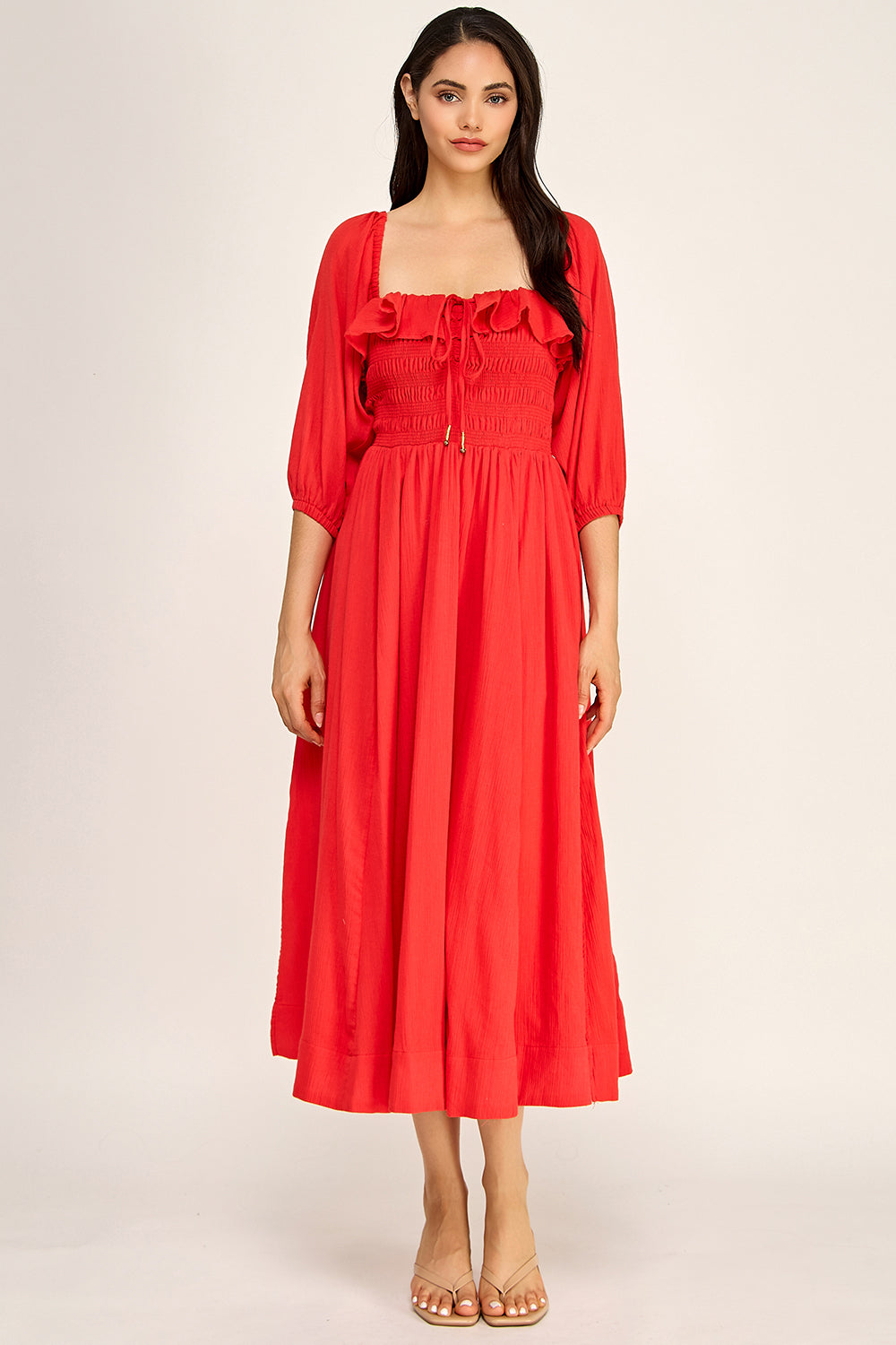 Smocked Sweetheart Neck Maxi Dress | Ruffle Bodice Flowy Maxi