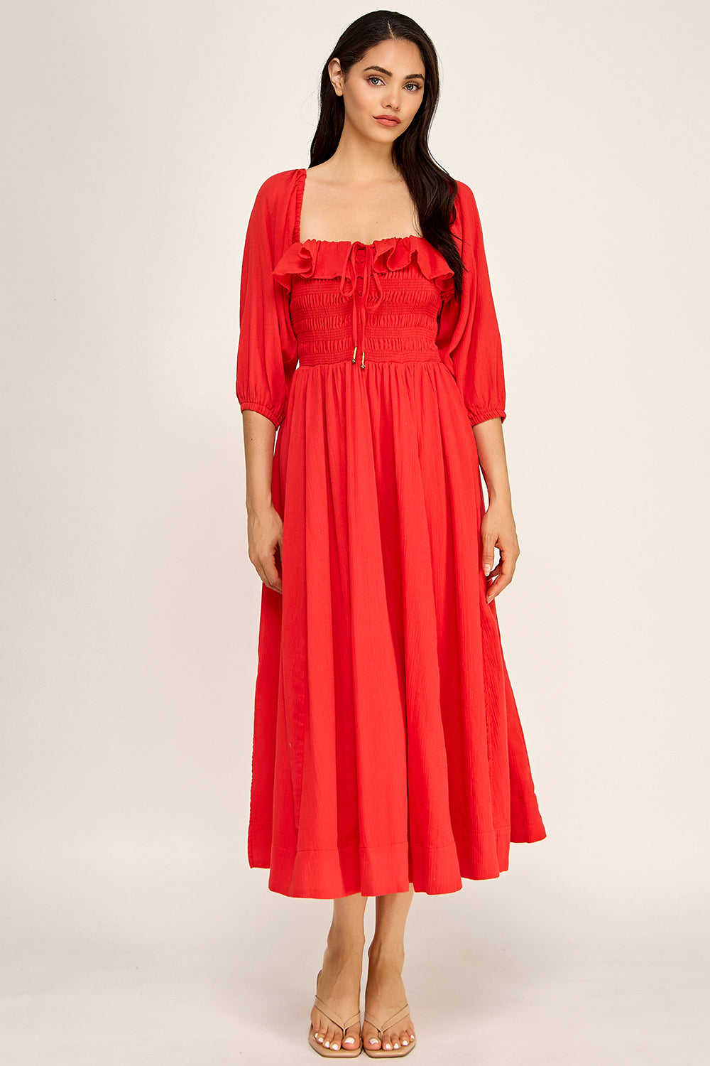 Smocked Sweetheart Neck Maxi Dress | Ruffle Bodice Flowy Maxi