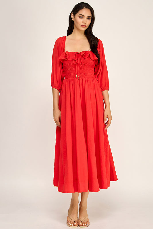 Smocked Sweetheart Neck Maxi Dress | Ruffle Bodice Flowy Maxi