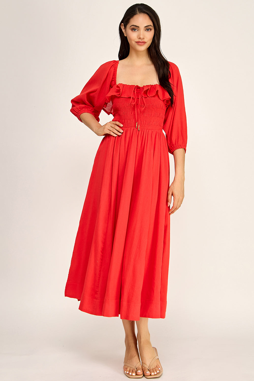 Smocked Sweetheart Neck Maxi Dress | Ruffle Bodice Flowy Maxi