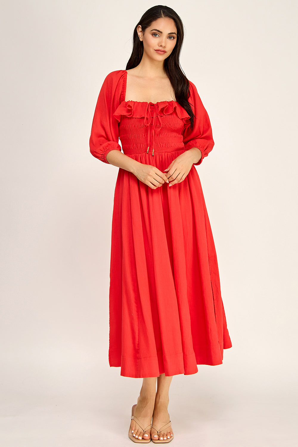 Smocked Sweetheart Neck Maxi Dress | Ruffle Bodice Flowy Maxi