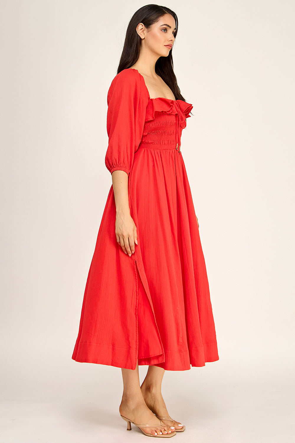 Smocked Sweetheart Neck Maxi Dress | Ruffle Bodice Flowy Maxi