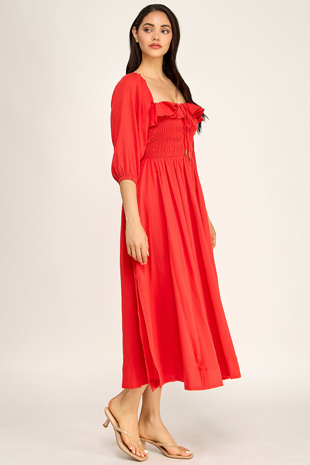 Smocked Sweetheart Neck Maxi Dress | Ruffle Bodice Flowy Maxi