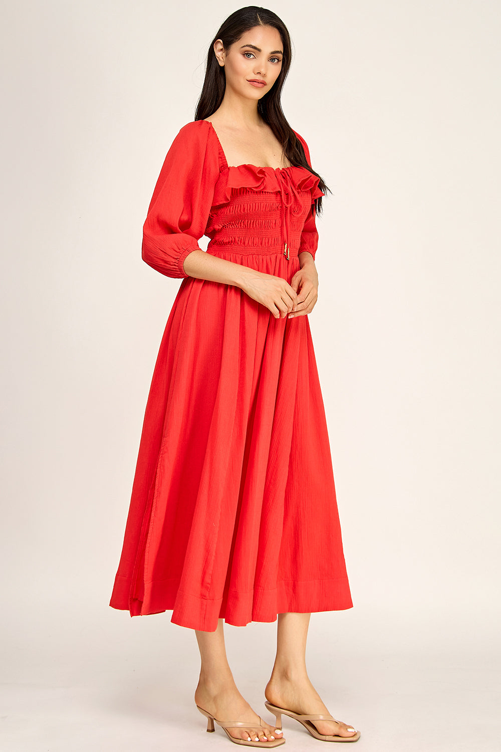 Smocked Sweetheart Neck Maxi Dress | Ruffle Bodice Flowy Maxi