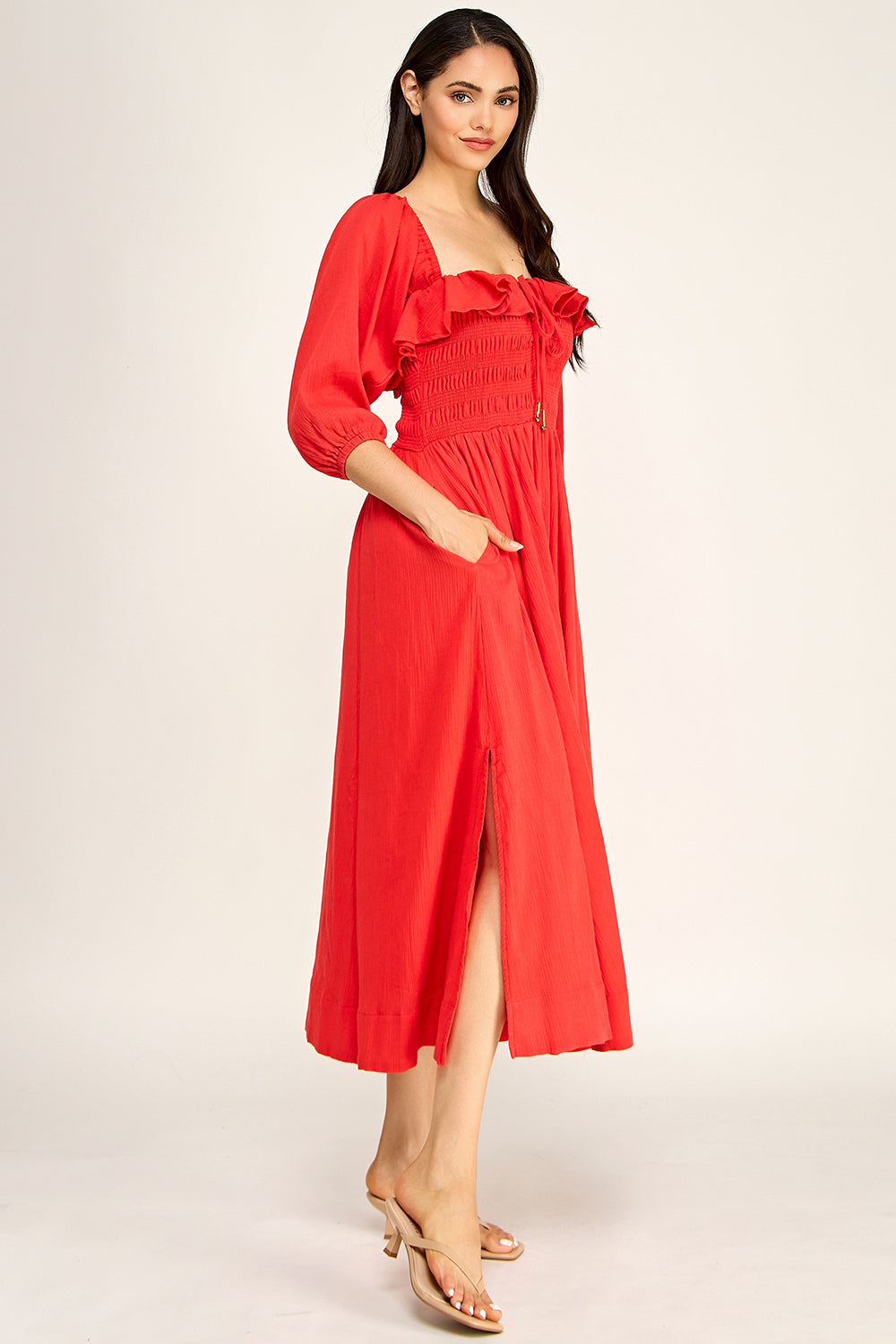 Smocked Sweetheart Neck Maxi Dress | Ruffle Bodice Flowy Maxi