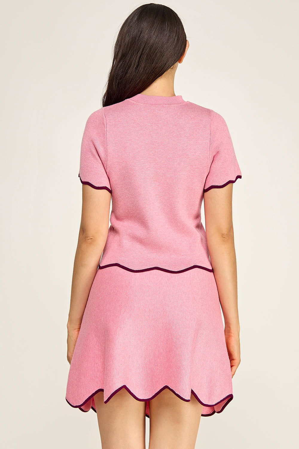 Scalloped Knit Matching Set | Short Sleeve Top A-Line Skirt Boutique