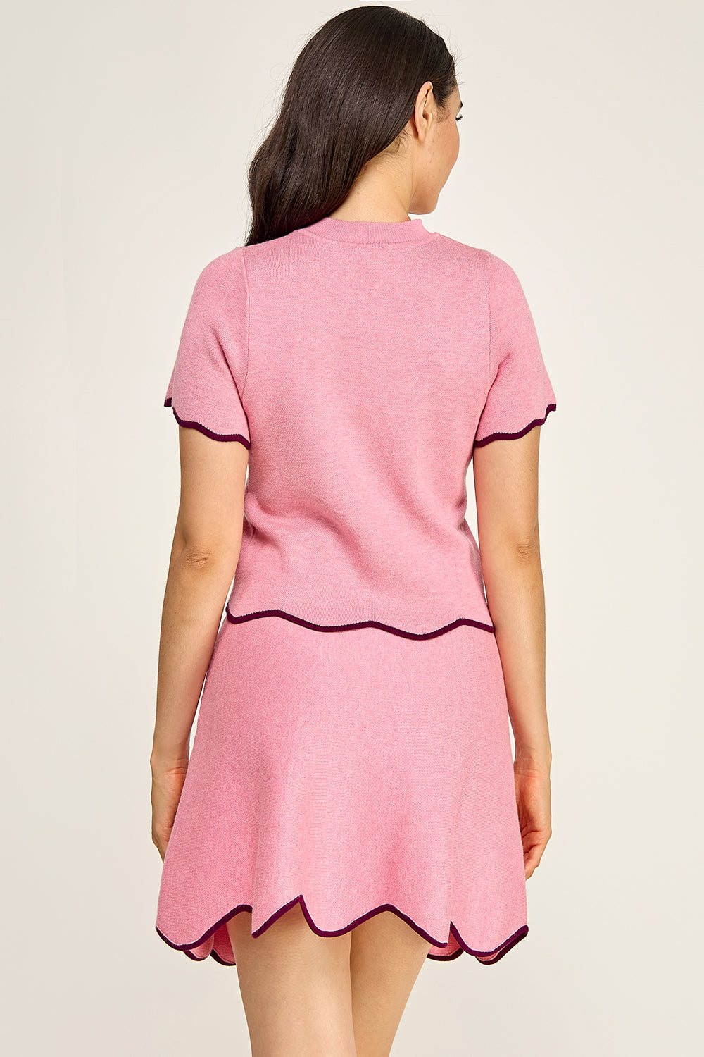 Scalloped Knit Matching Set | Short Sleeve Top A-Line Skirt Boutique