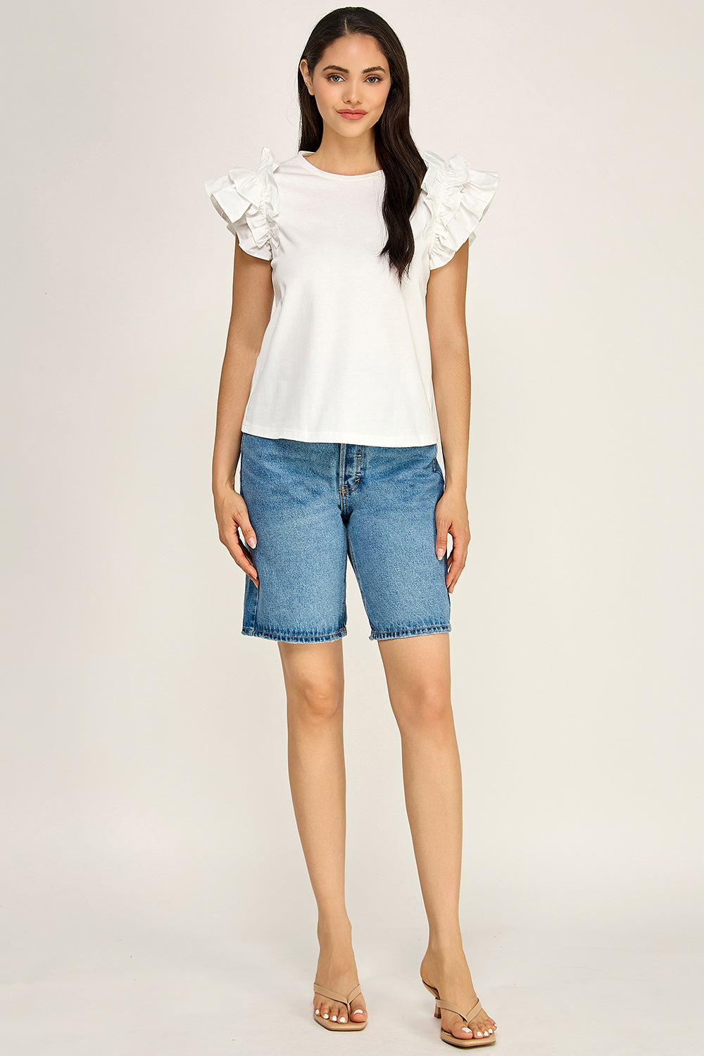 Ruffle Sleeve Cotton Knit Top | Round Neck Relaxed Boutique
