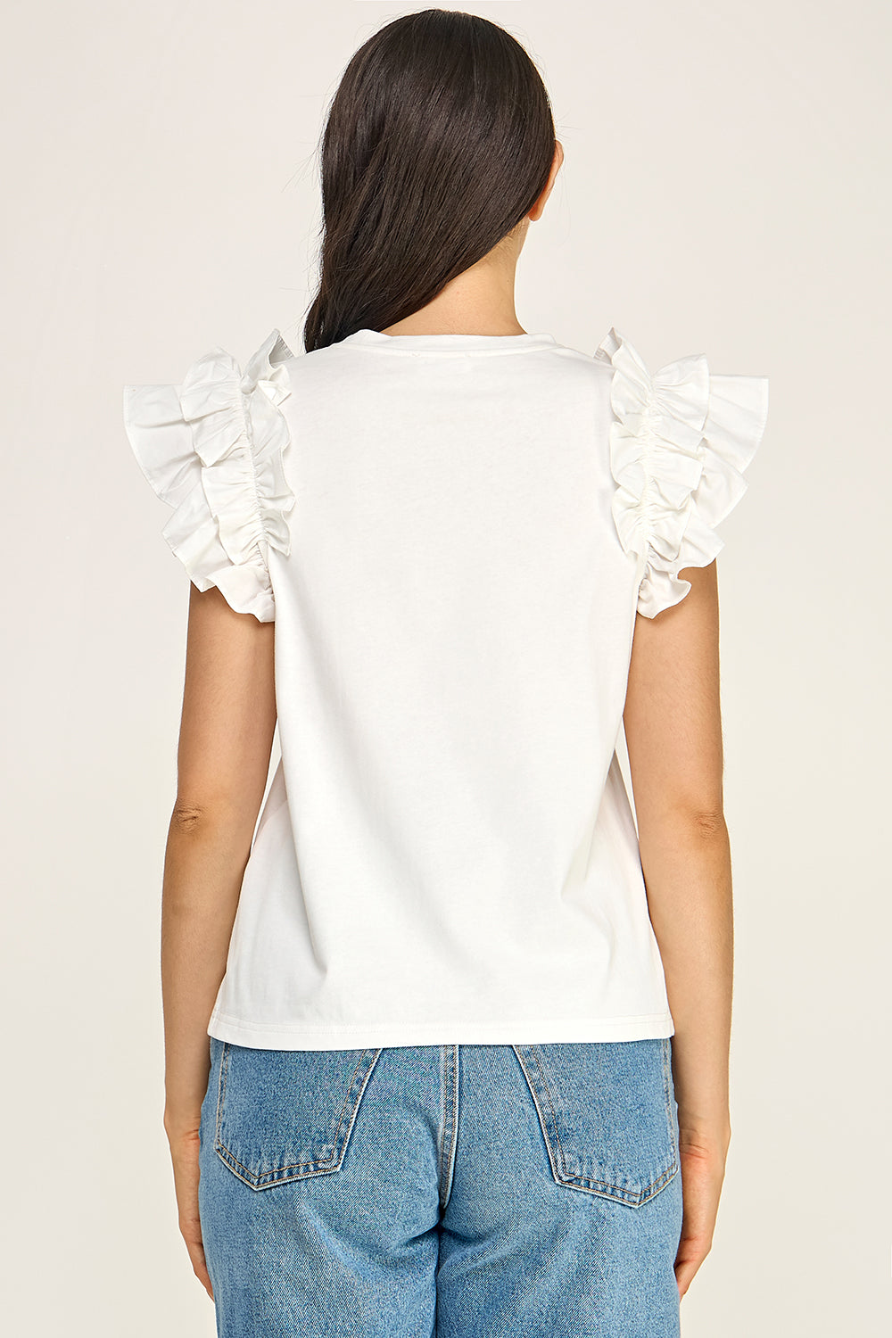 Ruffle Sleeve Cotton Knit Top | Round Neck Relaxed Boutique