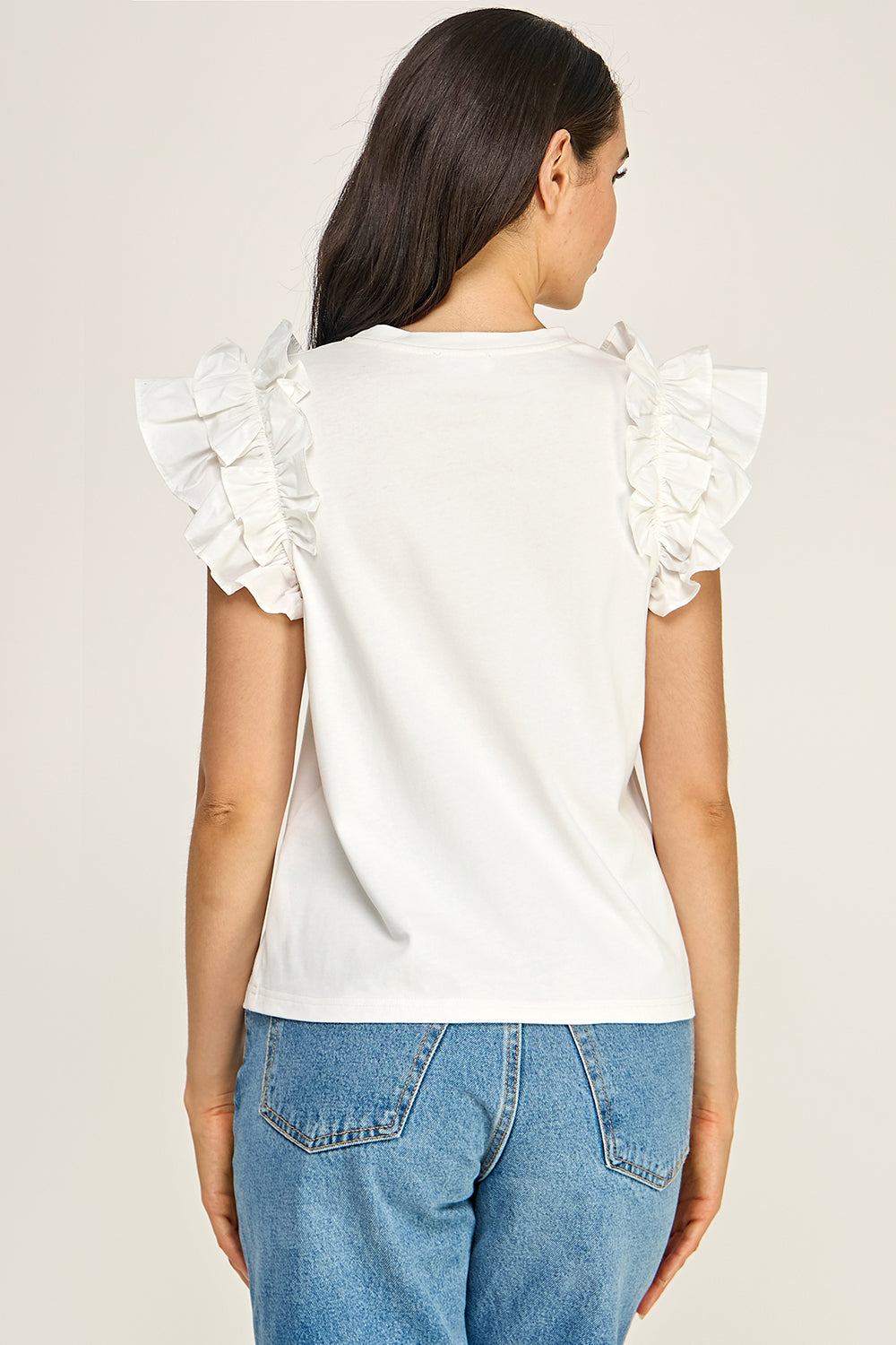 Ruffle Sleeve Cotton Knit Top | Round Neck Relaxed Boutique