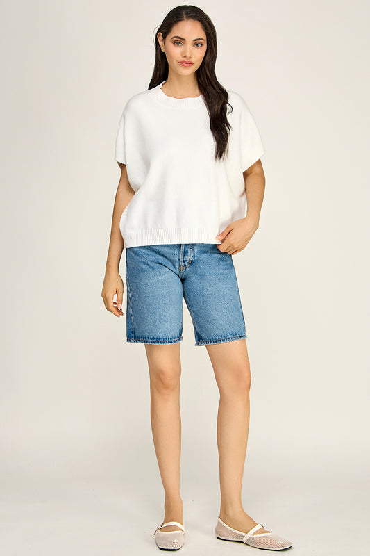 Dropped Shoulder Knit Top | Viscose Blend Relaxed Fit Boutique Basic