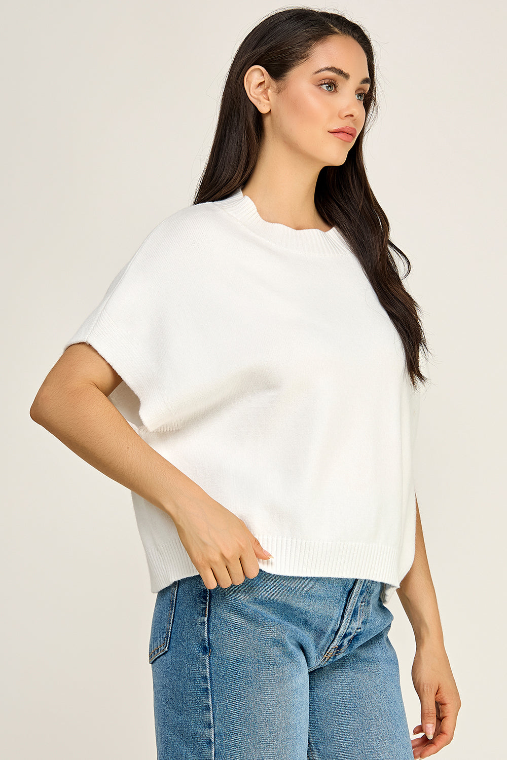 Dropped Shoulder Knit Top | Viscose Blend Relaxed Fit Boutique Basic