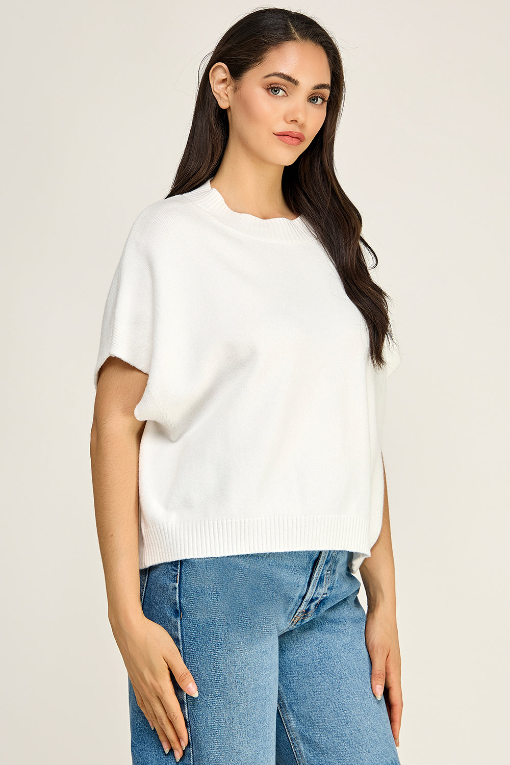 Dropped Shoulder Knit Top | Viscose Blend Relaxed Fit Boutique Basic