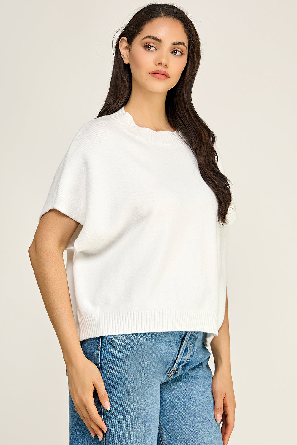 Dropped Shoulder Knit Top | Viscose Blend Relaxed Fit Boutique Basic