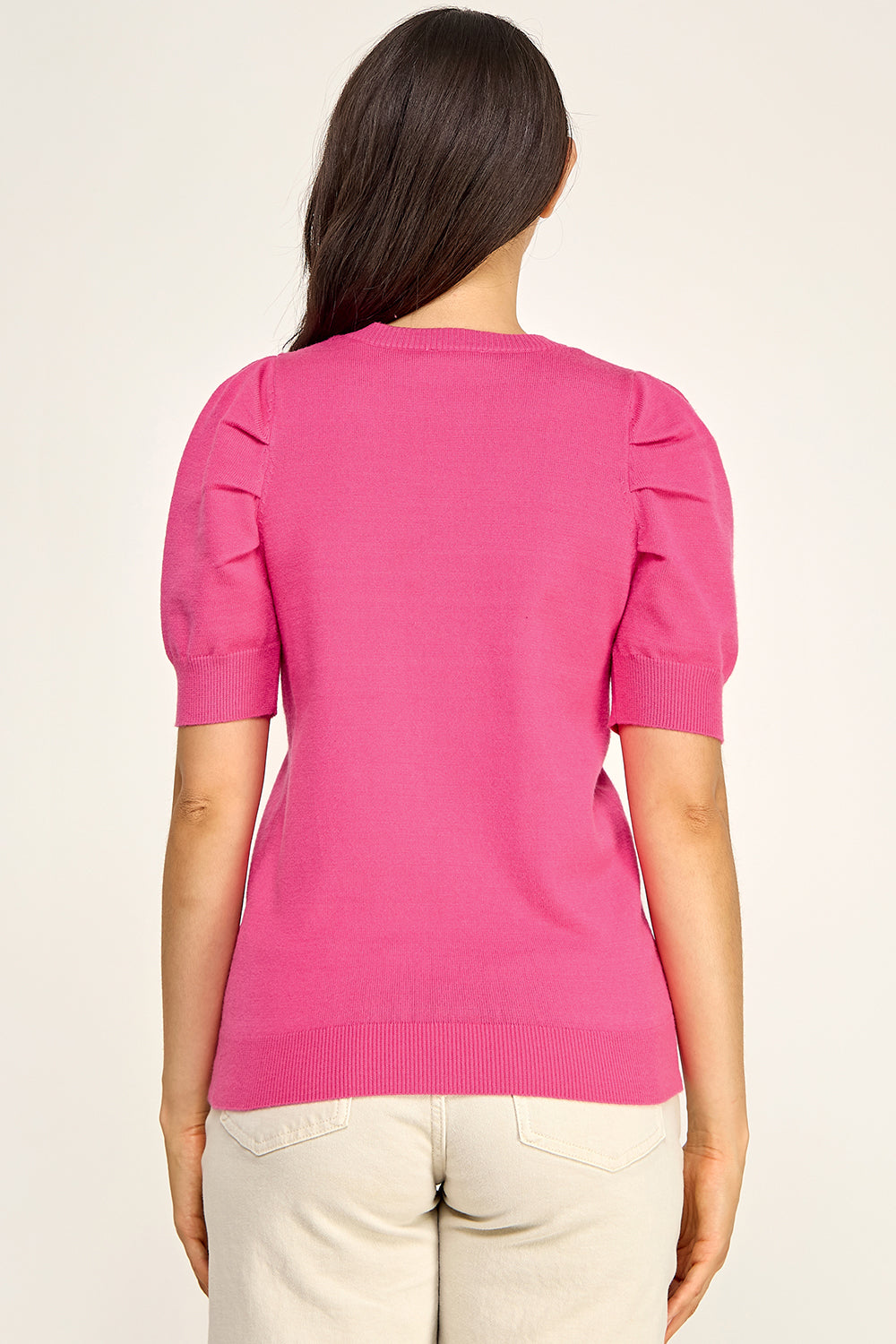 V Neck Puff Sleeve Knit Sweater Top | Lightweight Pullover Boutique