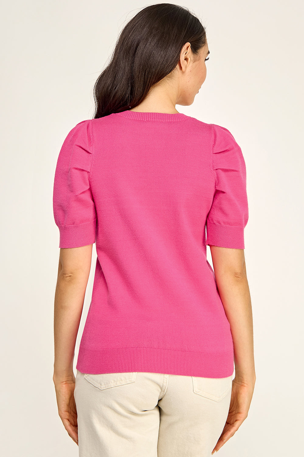 V Neck Puff Sleeve Knit Sweater Top | Lightweight Pullover Boutique