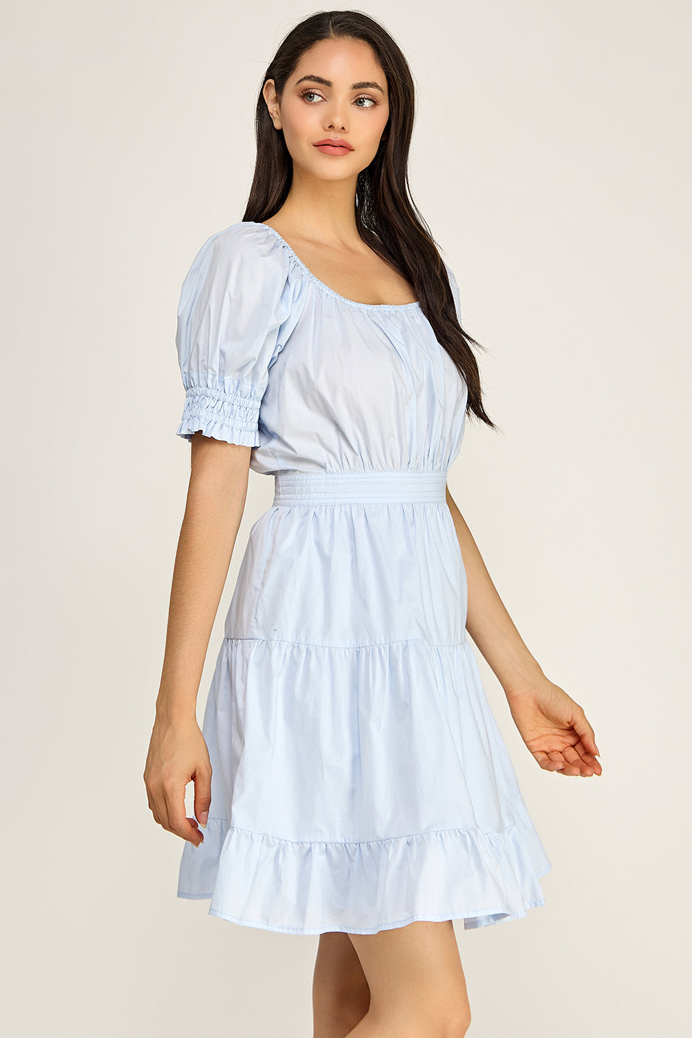Puff Sleeve Square Neck Tiered Mini Dress – Summer Cotton Dress for Women