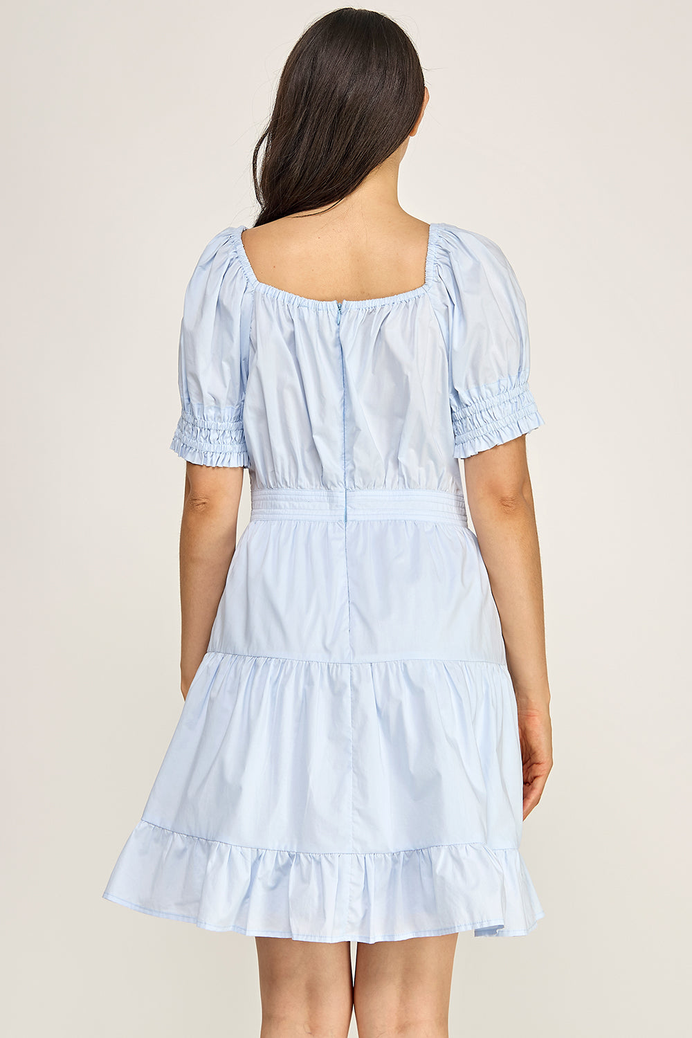 Puff Sleeve Square Neck Tiered Mini Dress – Summer Cotton Dress for Women