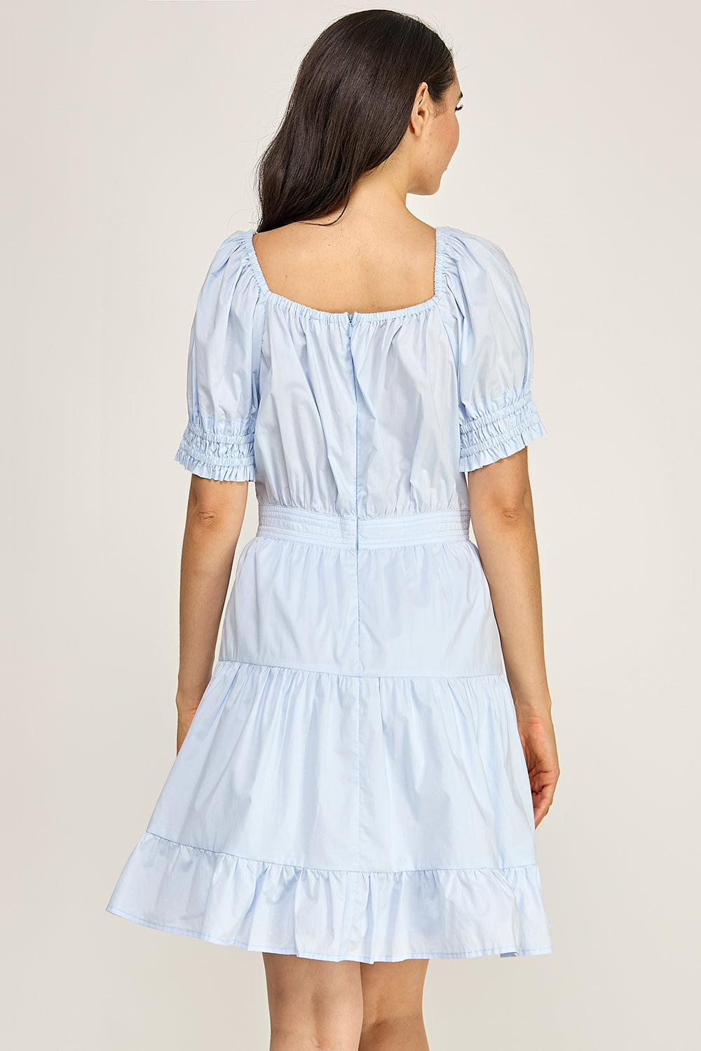 Puff Sleeve Square Neck Tiered Mini Dress – Summer Cotton Dress for Women