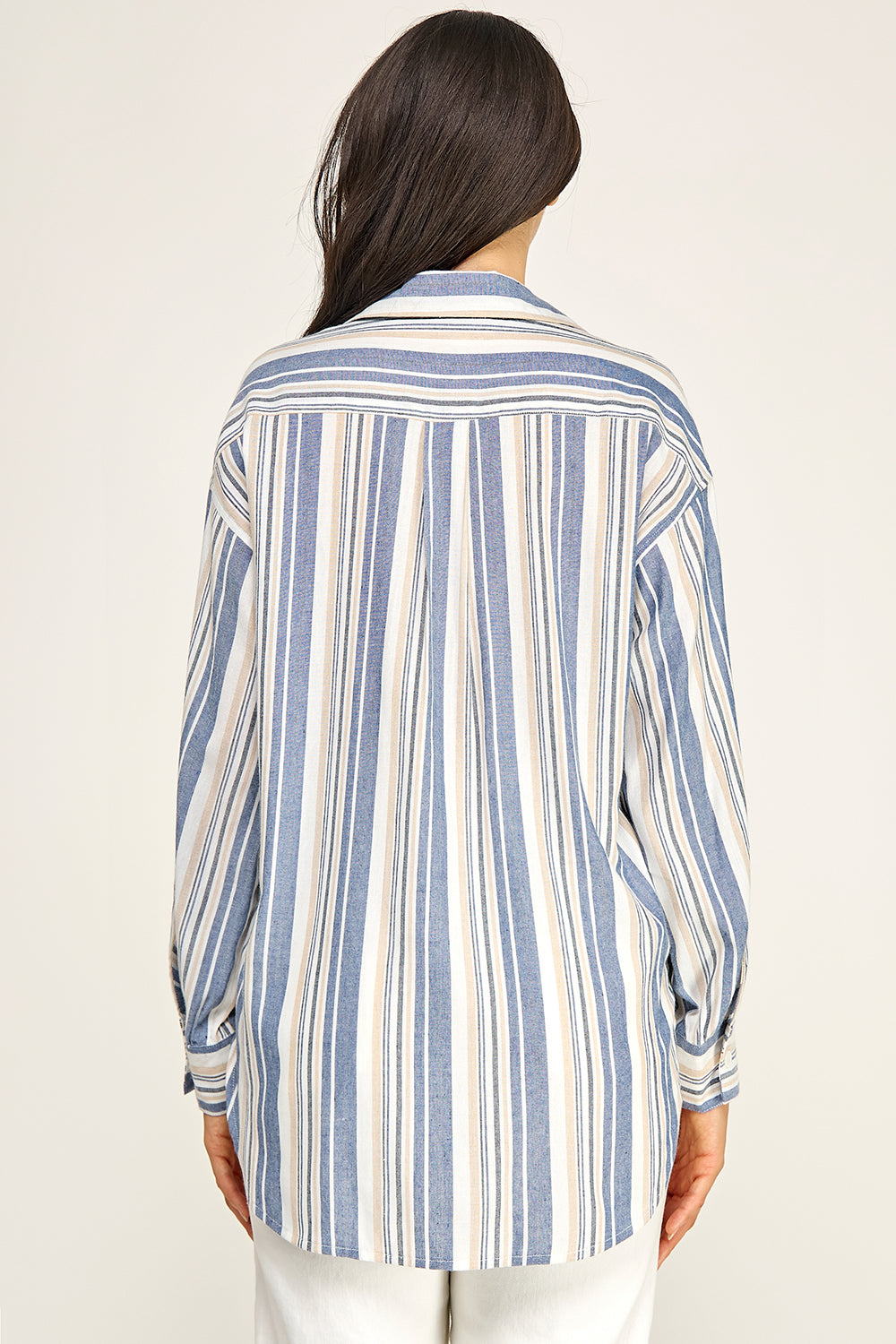 Stripe Linen Blend Button Up Shirt – Relaxed Summer Top for Women