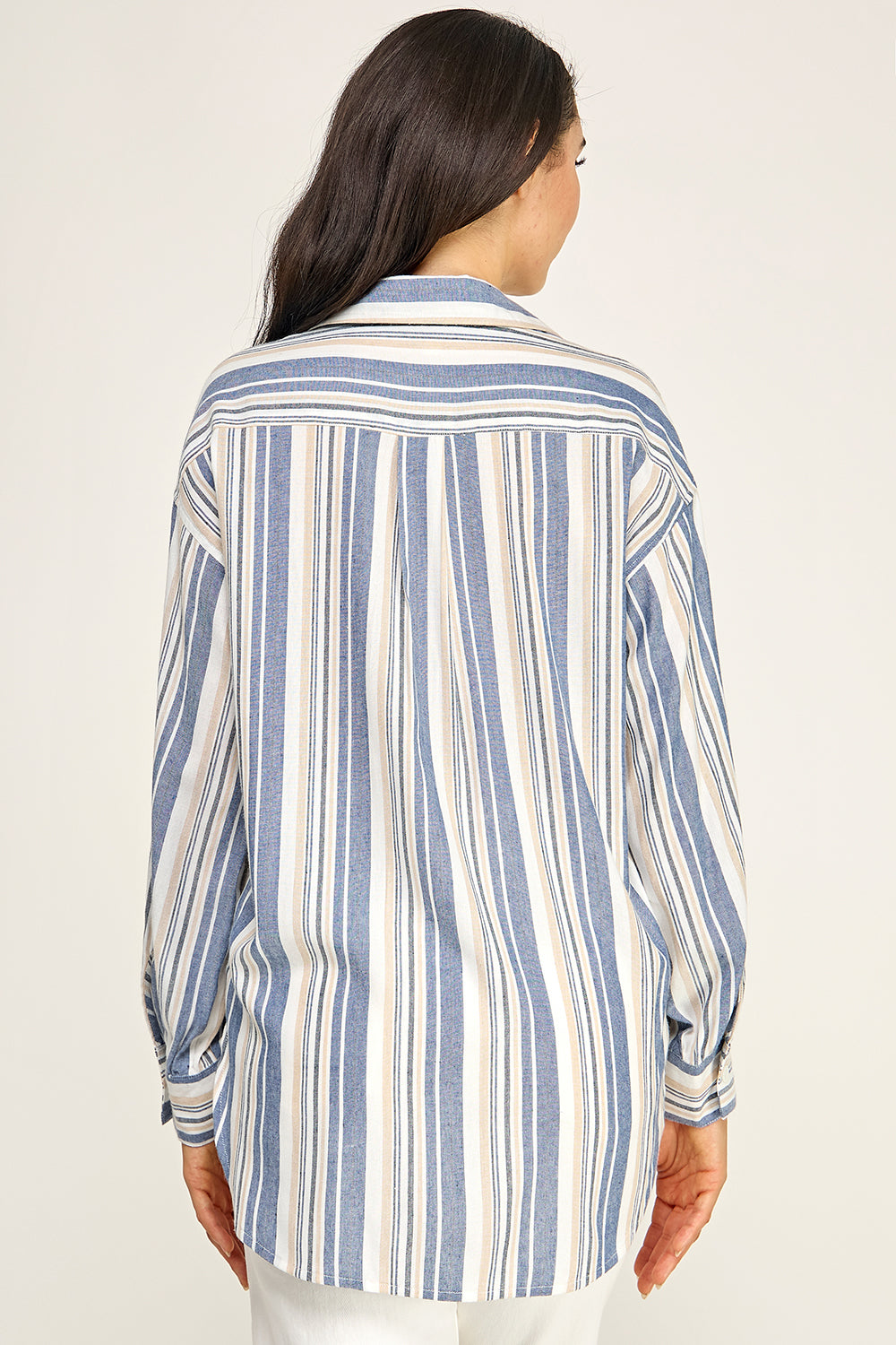 Stripe Linen Blend Button Up Shirt – Relaxed Summer Top for Women