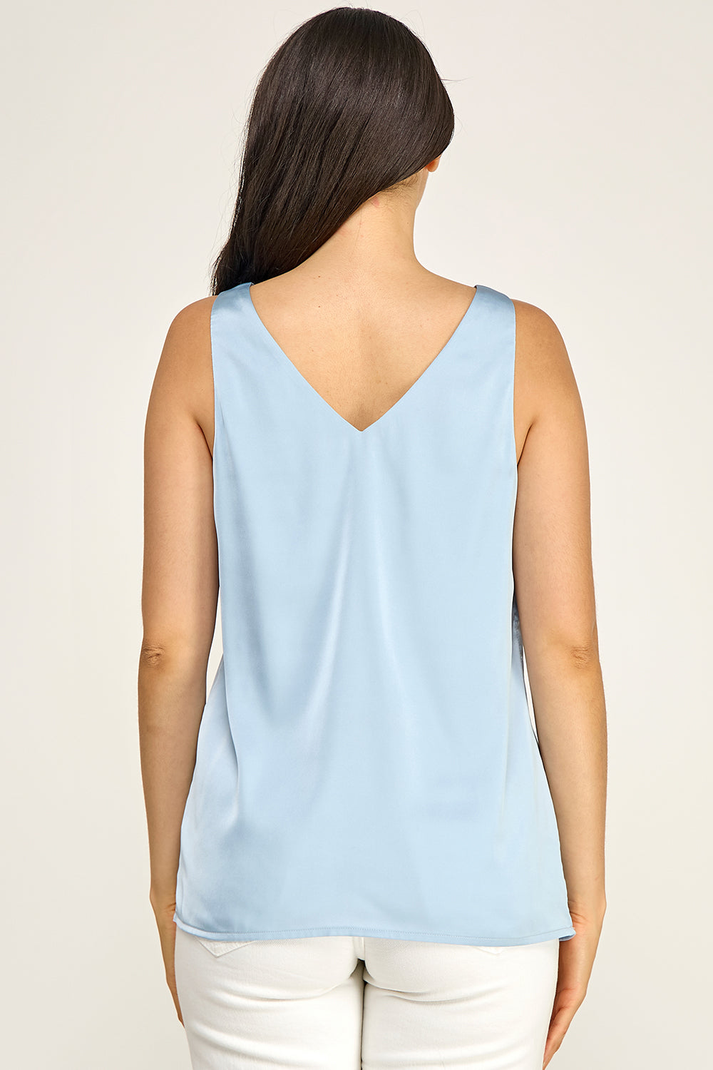 Satin V Neck Sleeveless Top – Lightweight Drape Tank for Women