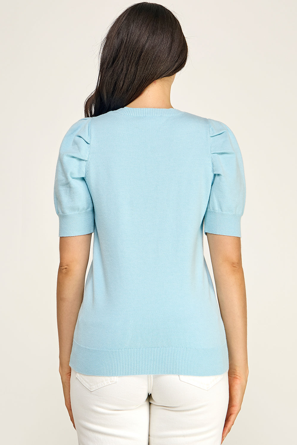 V Neck Puff Sleeve Knit Sweater Top | Lightweight Pullover Boutique