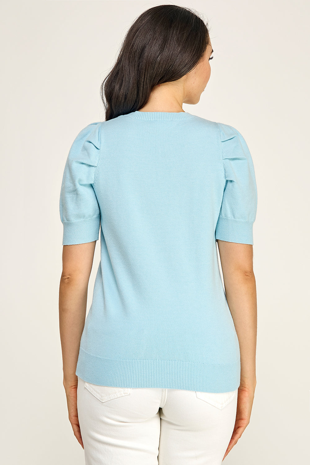 V Neck Puff Sleeve Knit Sweater Top | Lightweight Pullover Boutique