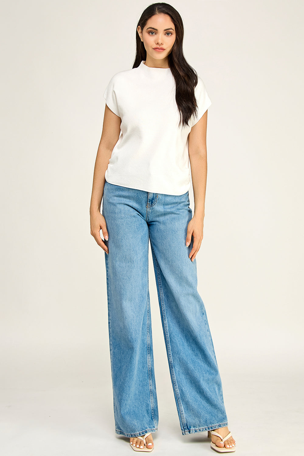 Mock Neck Cap Sleeve Knit Top | Viscose Blend Minimalist Boutique Top