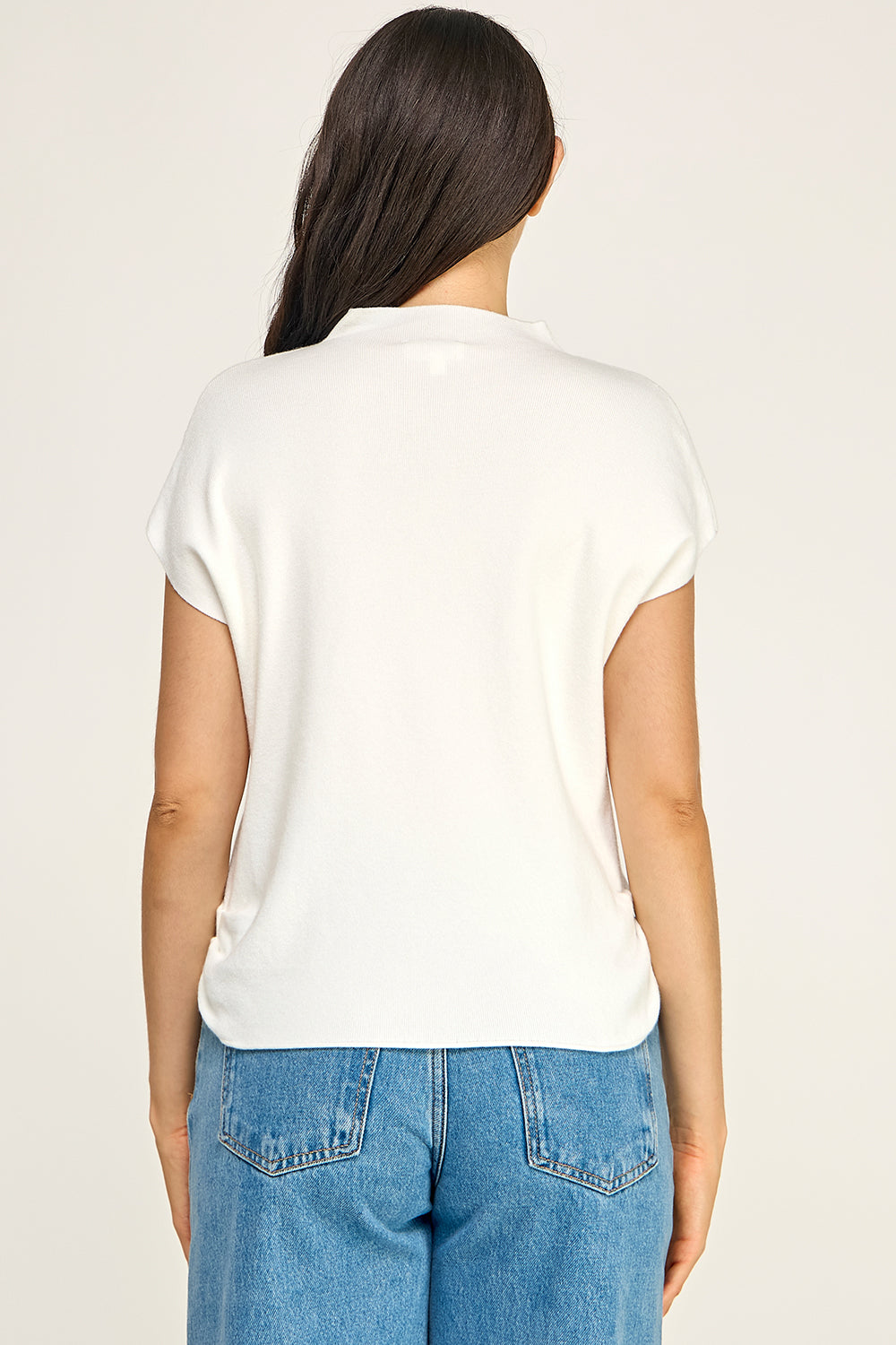 Mock Neck Cap Sleeve Knit Top | Viscose Blend Minimalist Boutique Top