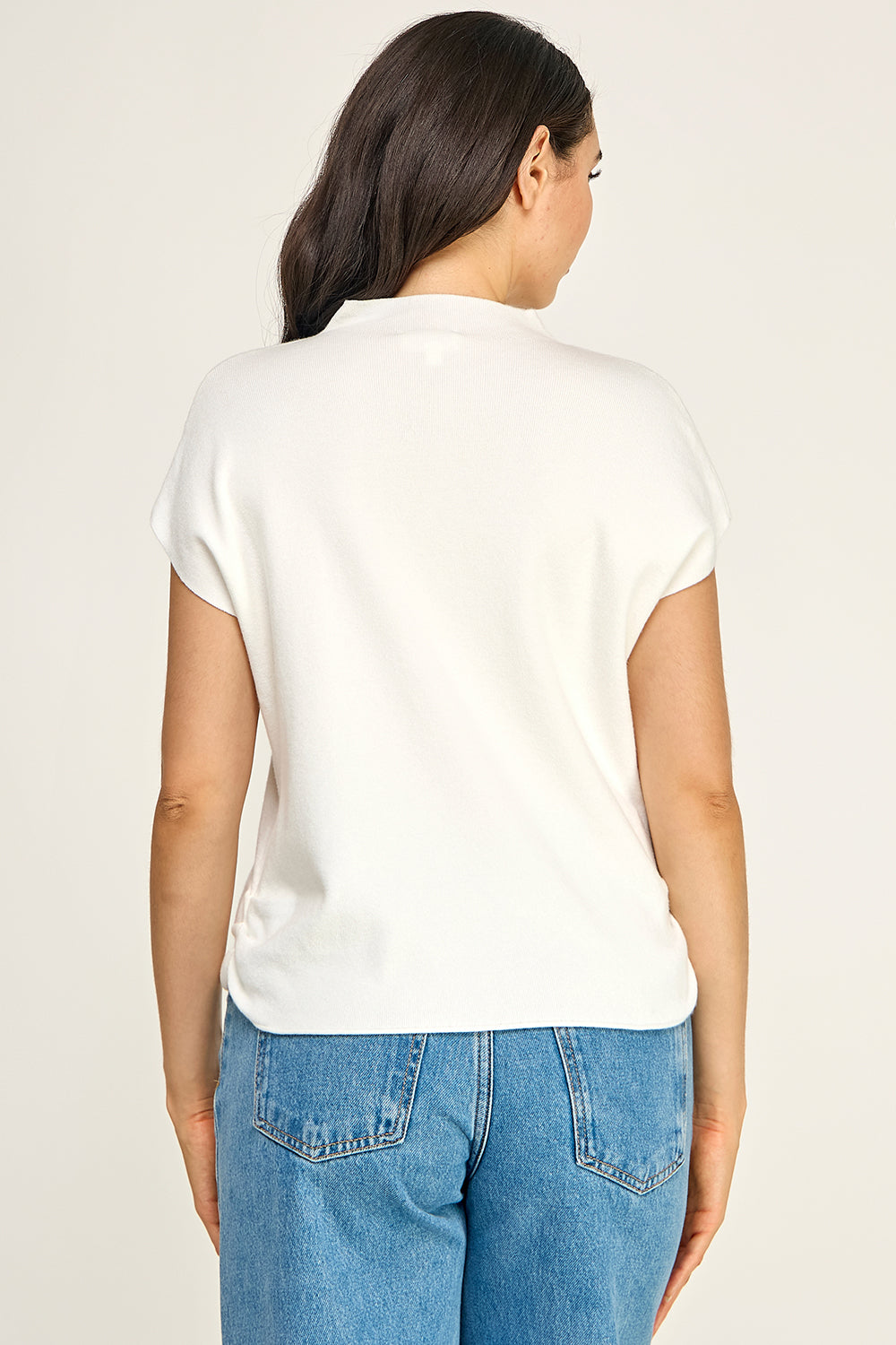 Mock Neck Cap Sleeve Knit Top | Viscose Blend Minimalist Boutique Top