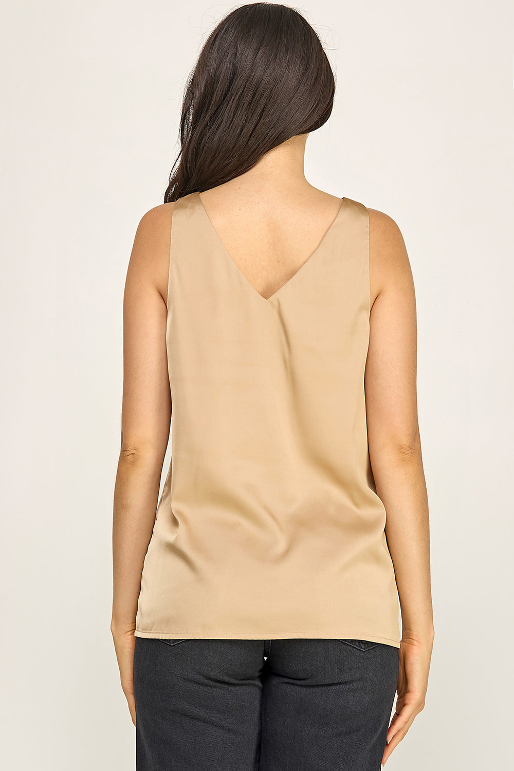 Satin V Neck Sleeveless Top – Lightweight Drape Tank for Women