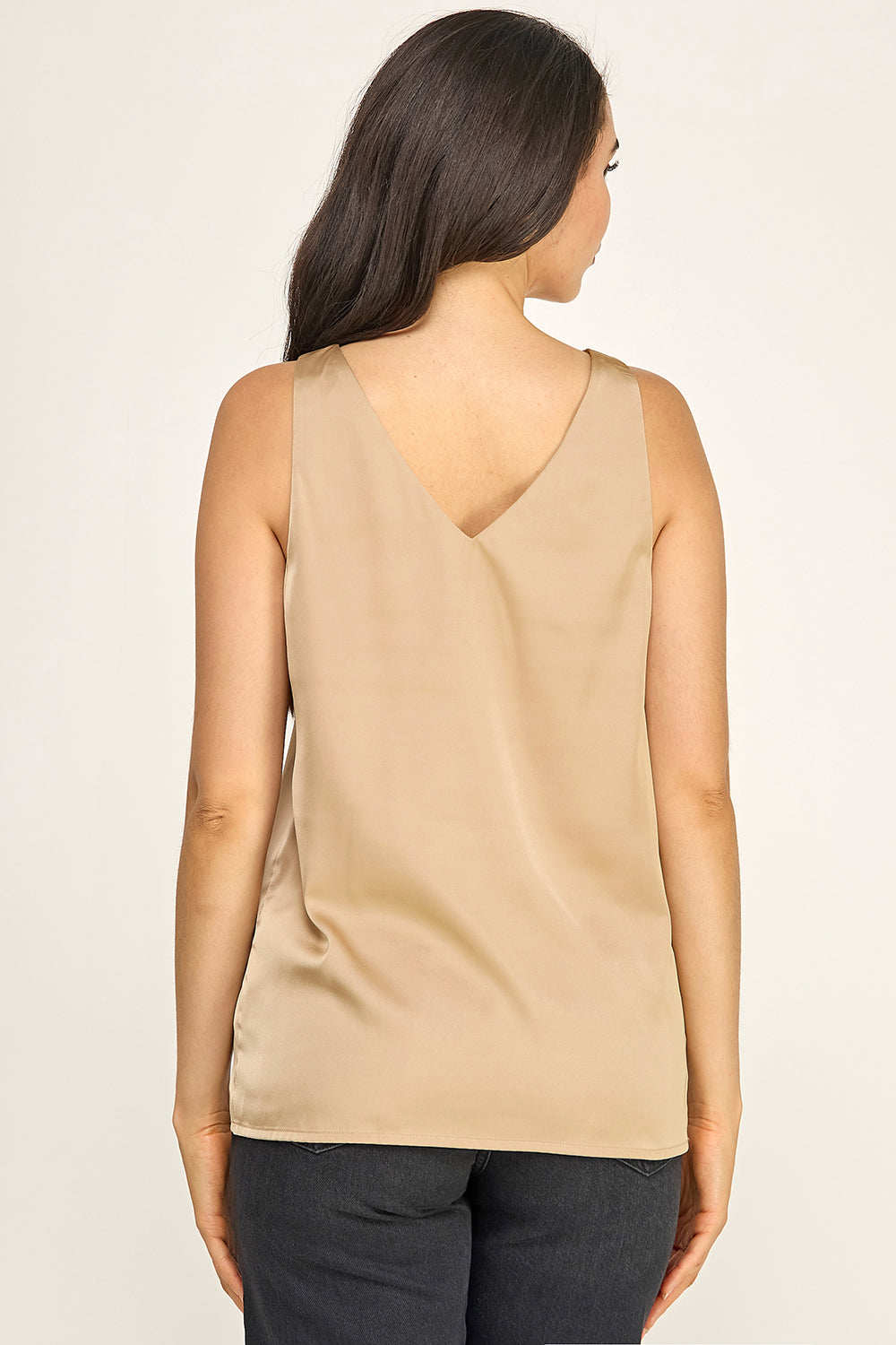 Satin V Neck Sleeveless Top – Lightweight Drape Tank for Women