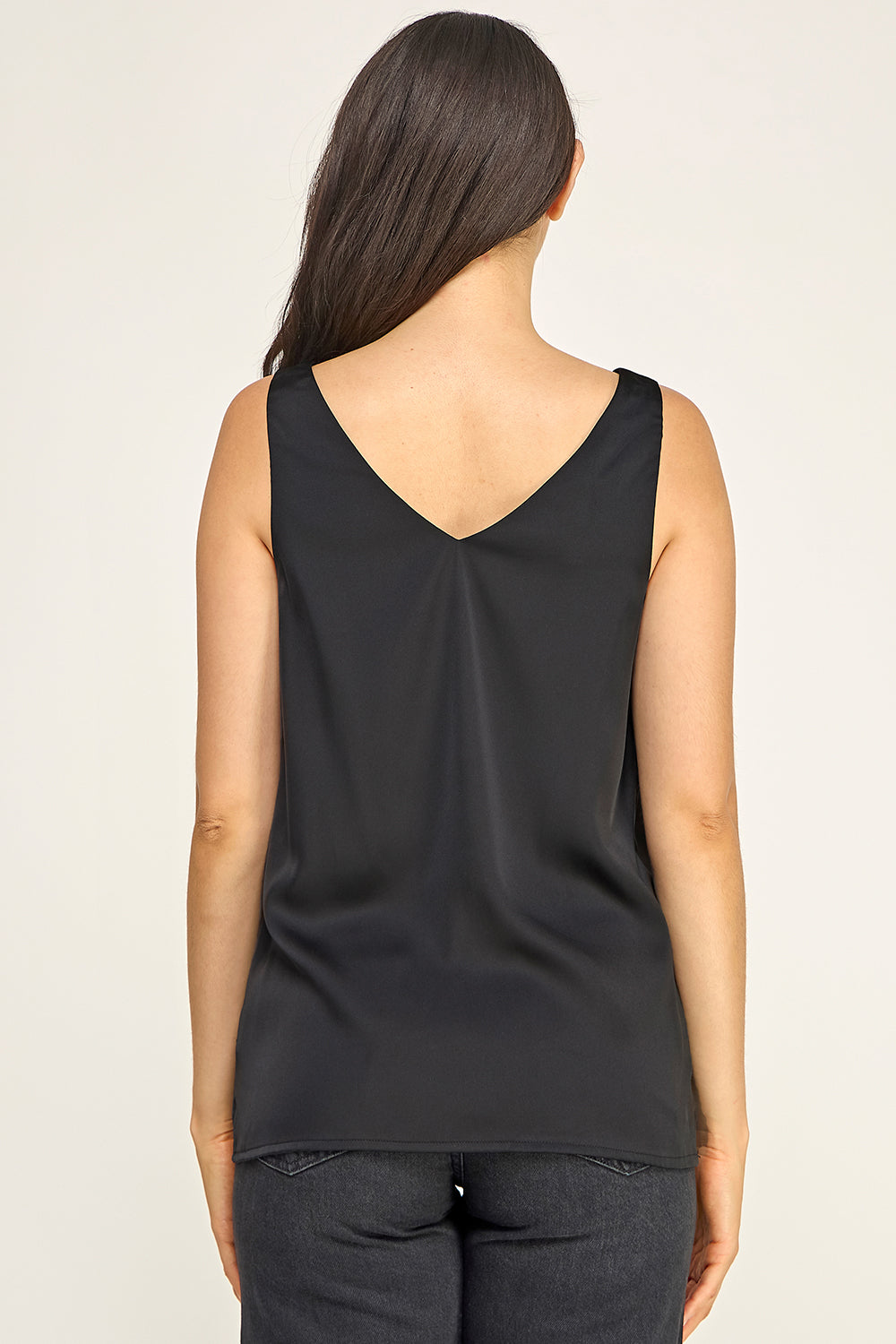Satin V Neck Sleeveless Top – Lightweight Drape Tank for Women