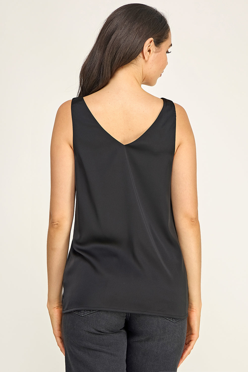 Satin V Neck Sleeveless Top – Lightweight Drape Tank for Women