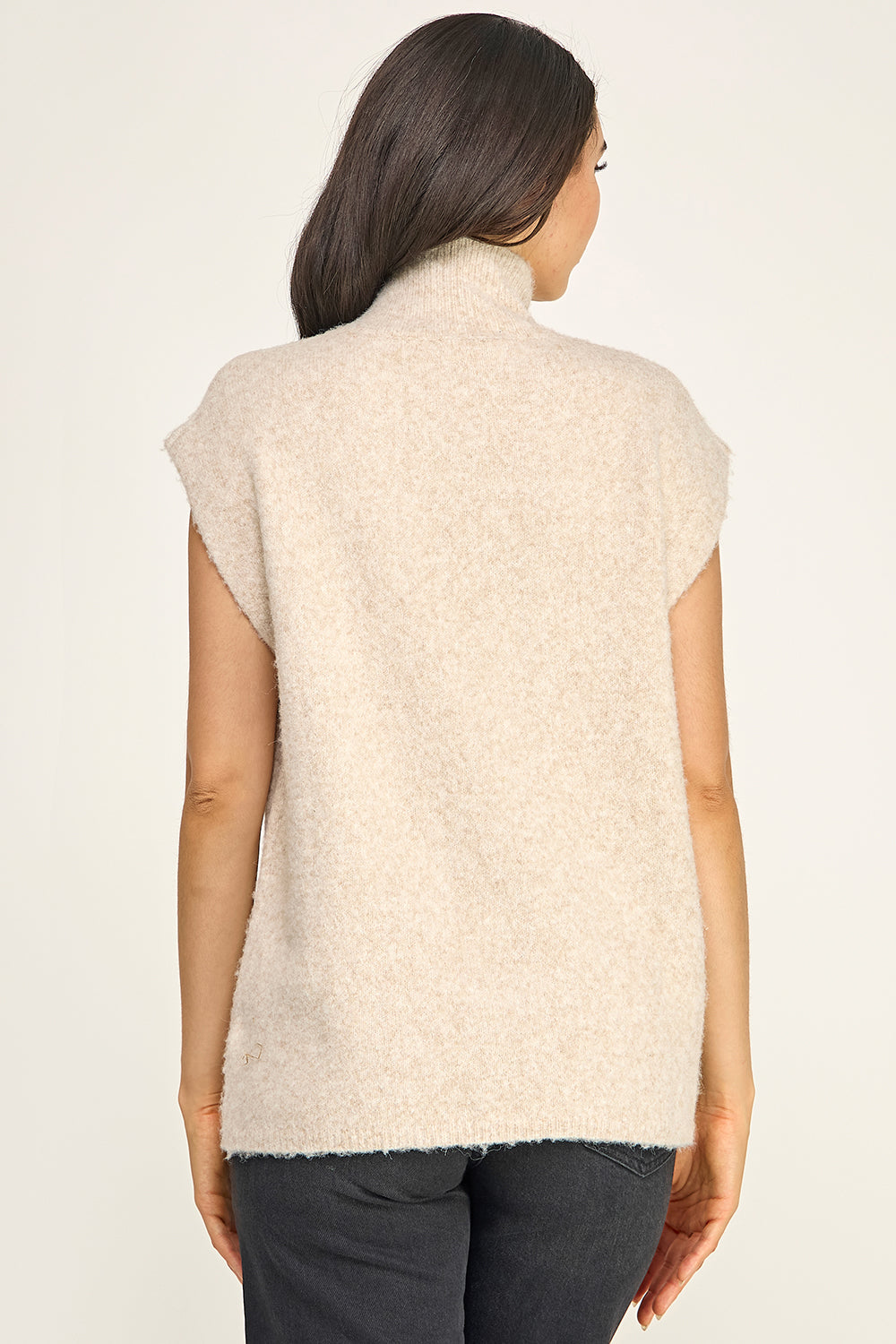 Oatmeal Fuzzy Knit Sleeveless Top | Mock Neck Oversized Boutique Sweater