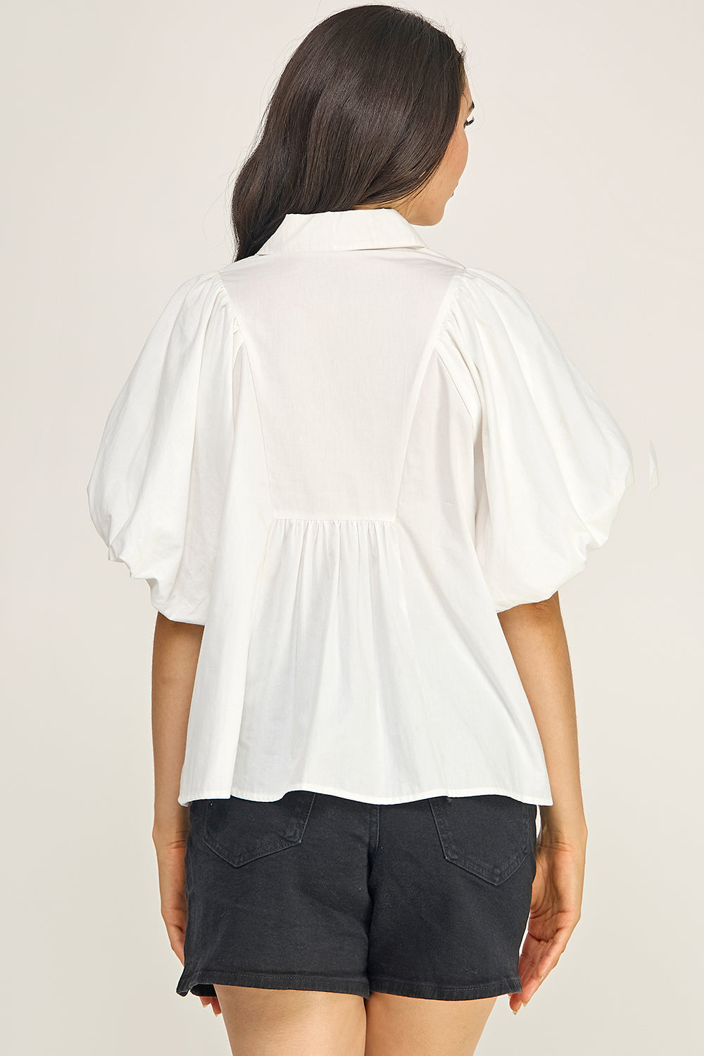 Smocked V Neck Flutter Sleeve Peplum Blouse