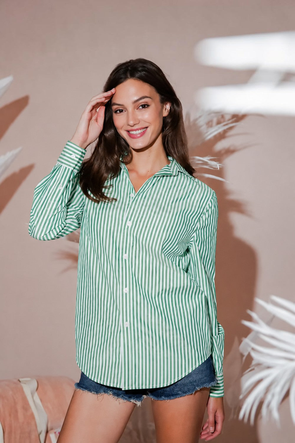 Women's Striped Cotton Poplin Button Down Shirt