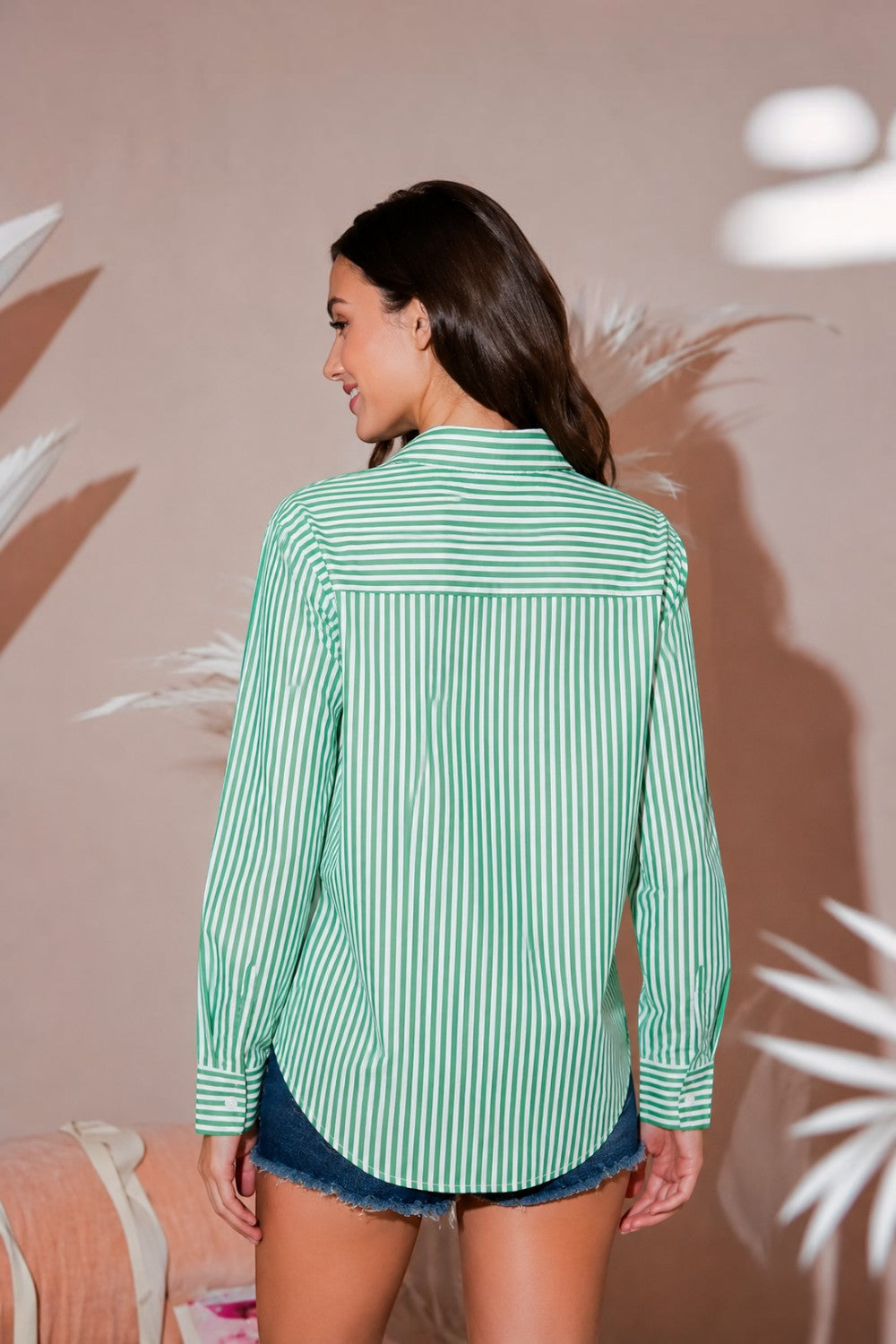 Women's Striped Cotton Poplin Button Down Shirt