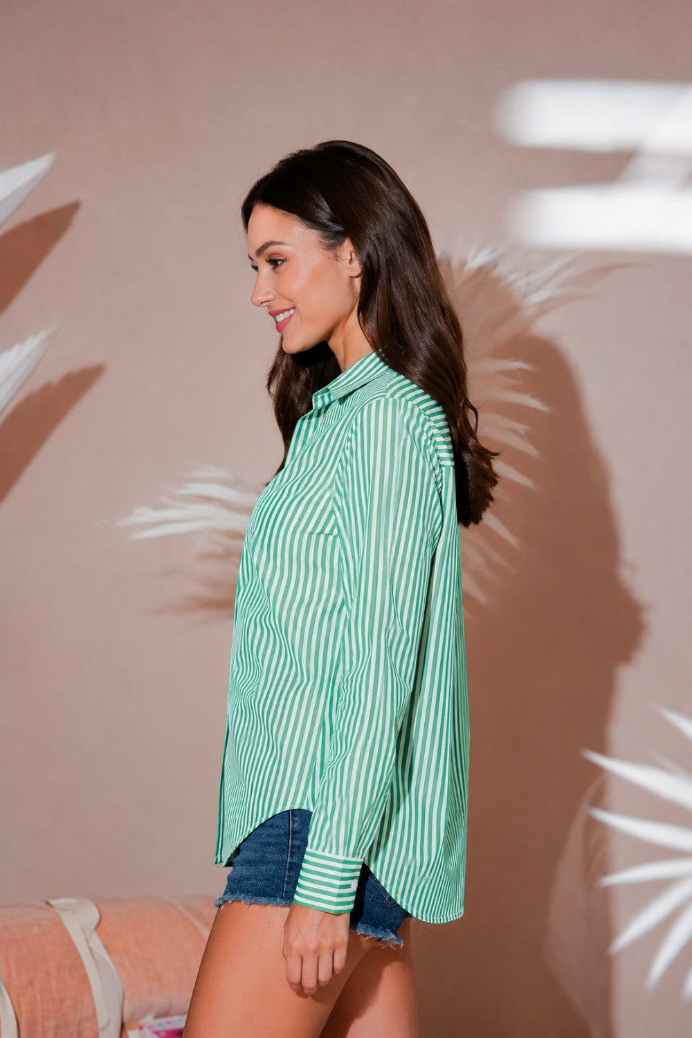 Women's Striped Cotton Poplin Button Down Shirt