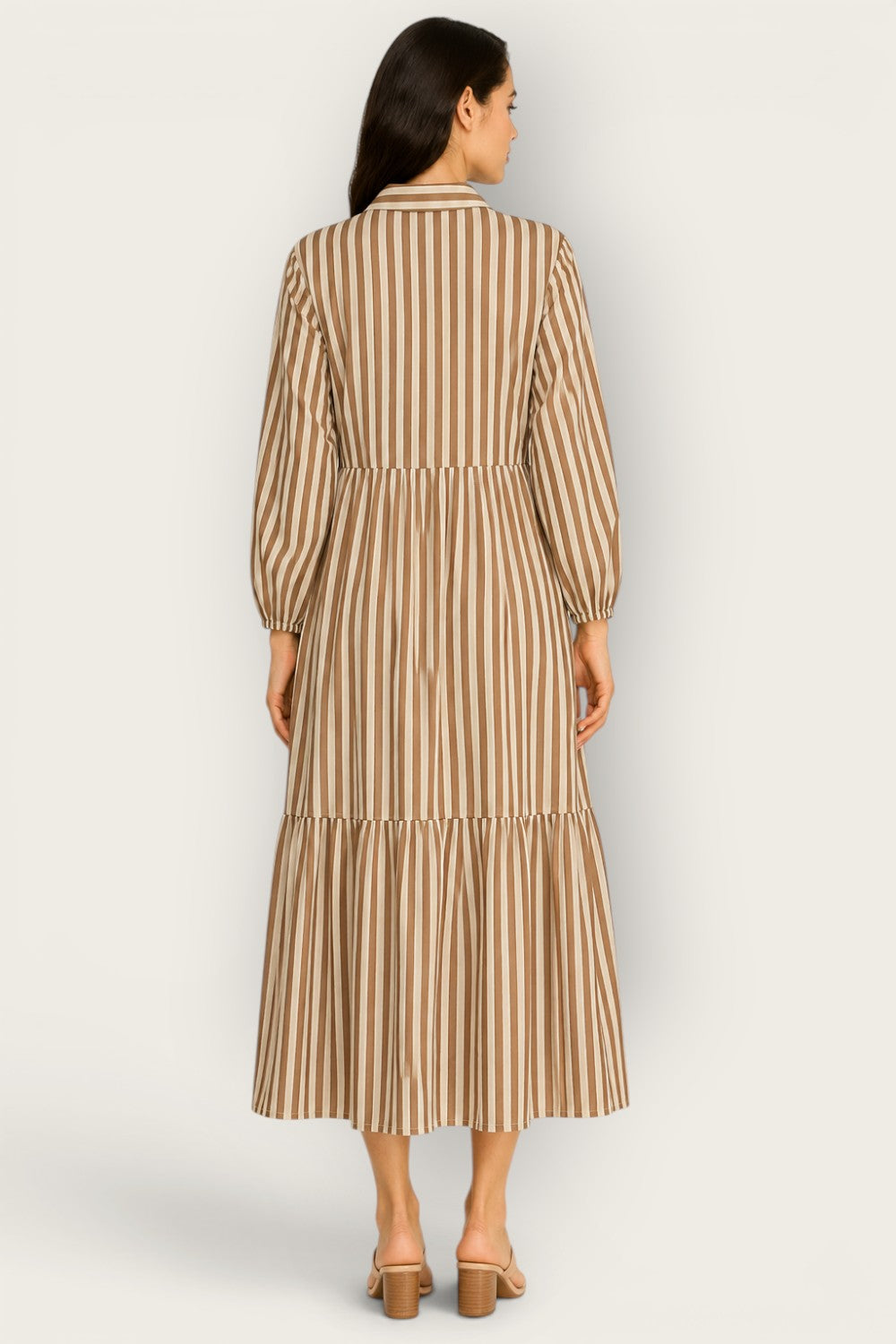 Neutral Stripe Tiered Maxi Dress