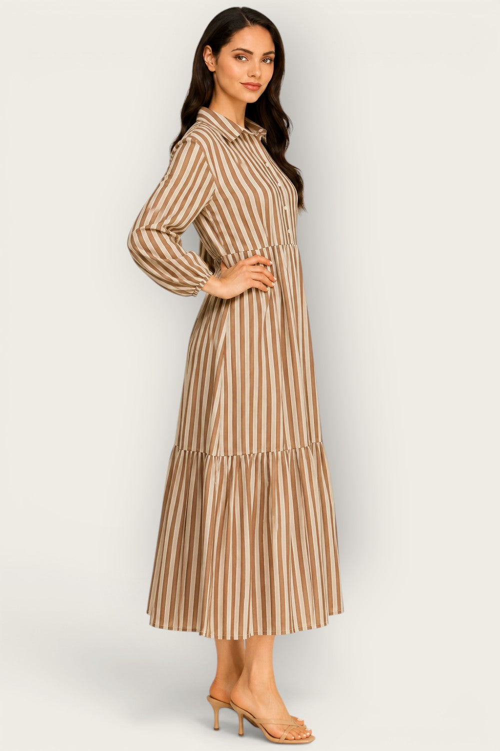 Neutral Stripe Tiered Maxi Dress