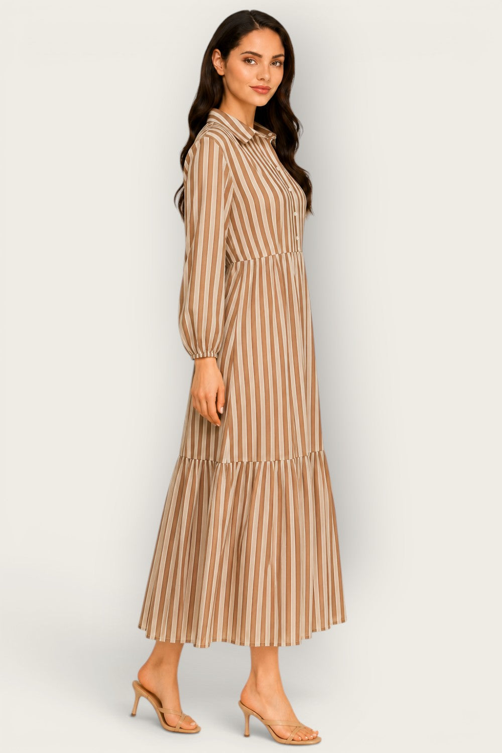 Neutral Stripe Tiered Maxi Dress