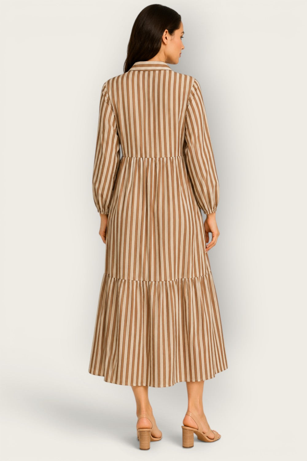 Neutral Stripe Tiered Maxi Dress