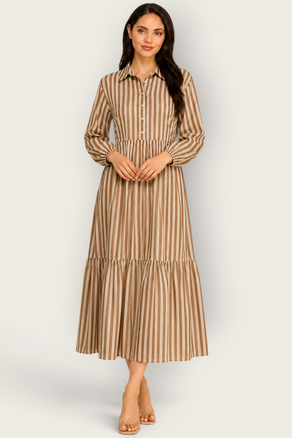Neutral Stripe Tiered Maxi Dress